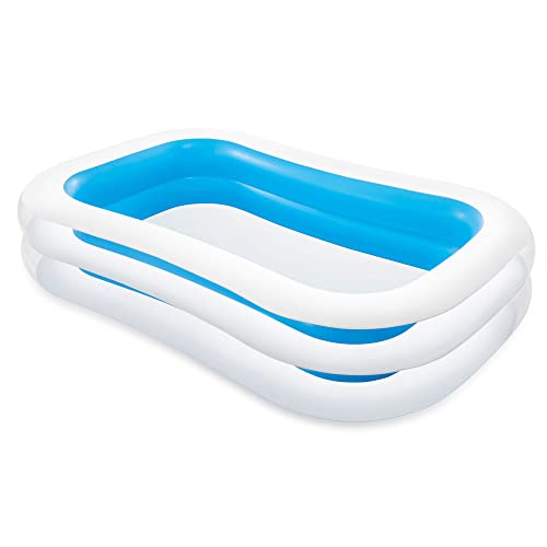Intex 56483EP Inflatable 8.5' x 5.75' Swim Center Family Pool for 2-3 Kids, Backyard Splash Pool for Children 6+ Years Old, 198-Gallons, Blue & White